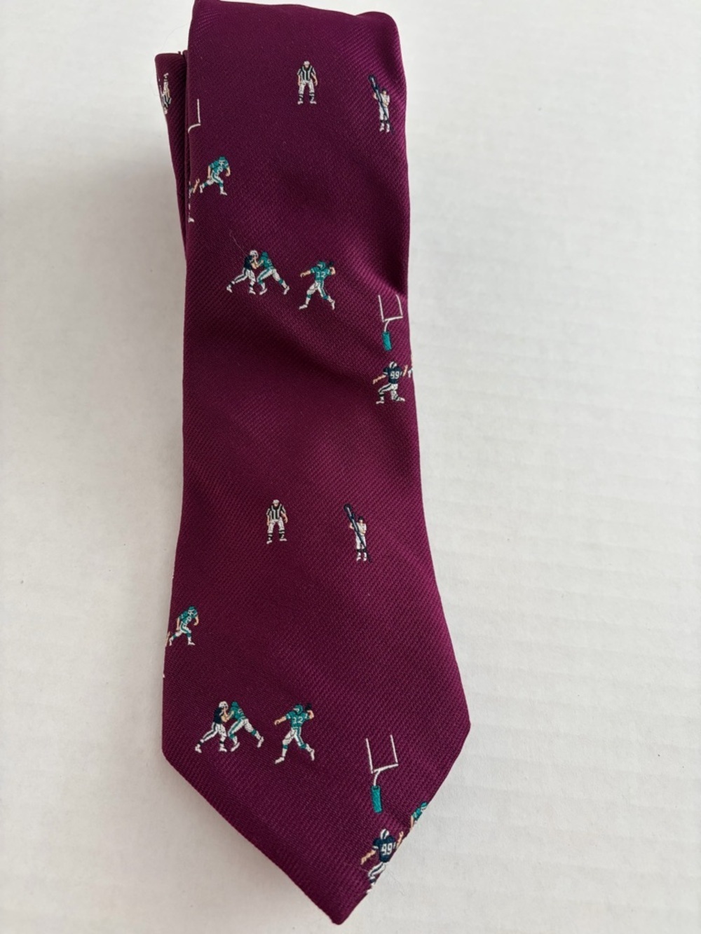 Chuck Hines Golden Key Shops Football Silk Tie Burgundy Sports Novelty - Picture 2 of 5